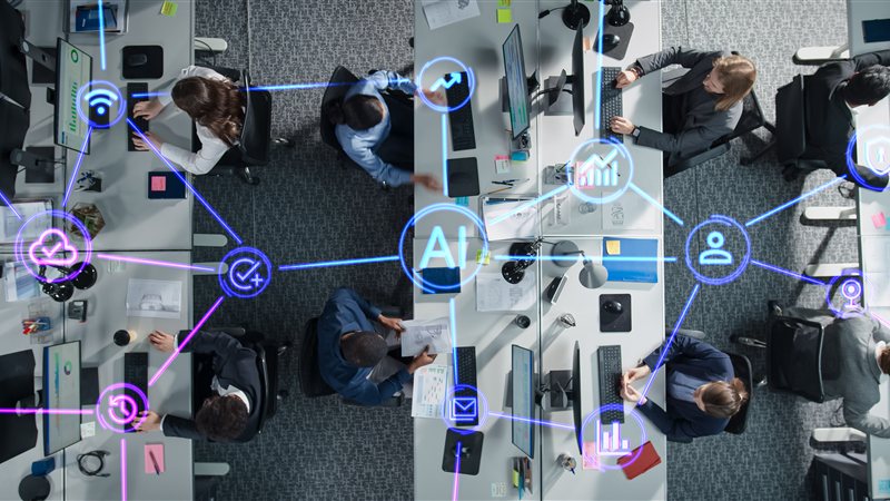 A team using AI tools and workflow automation to speed up everyday work