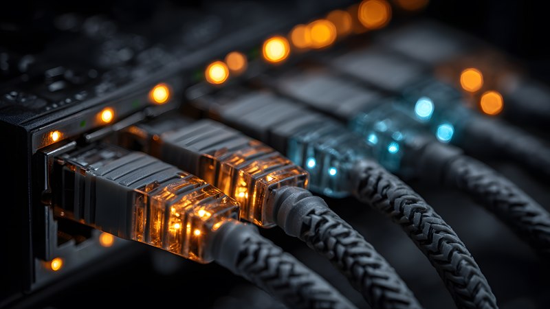 Network infrastructure with switches, firewalls, and structured cabling in a server rack